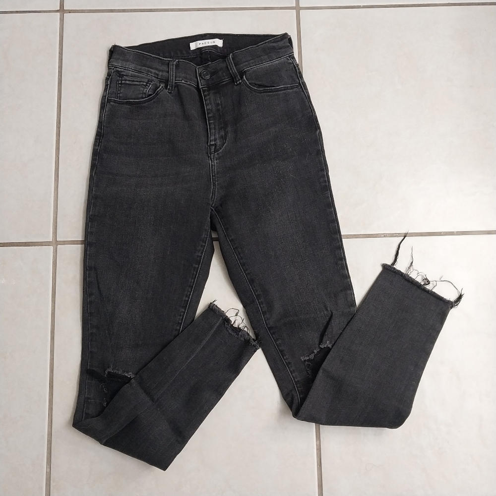 Pacsun Womens High Rise Ankle Jeggings Black Distressed Stretch Denim Jeans 25